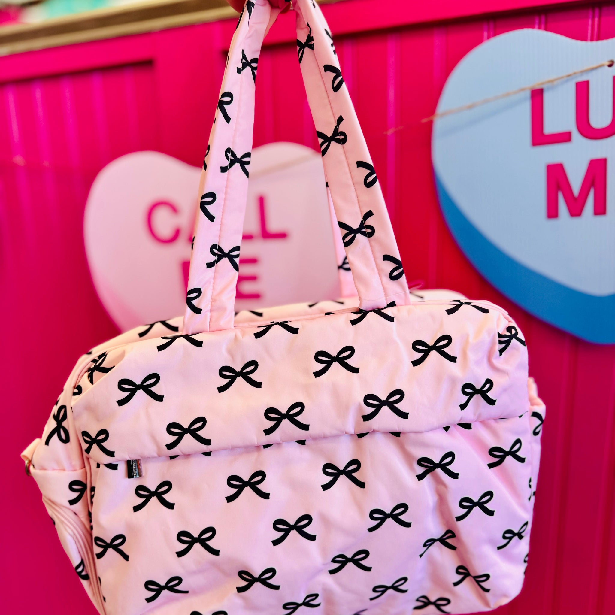 Black & Pink Mini Bows Duffel Weekender